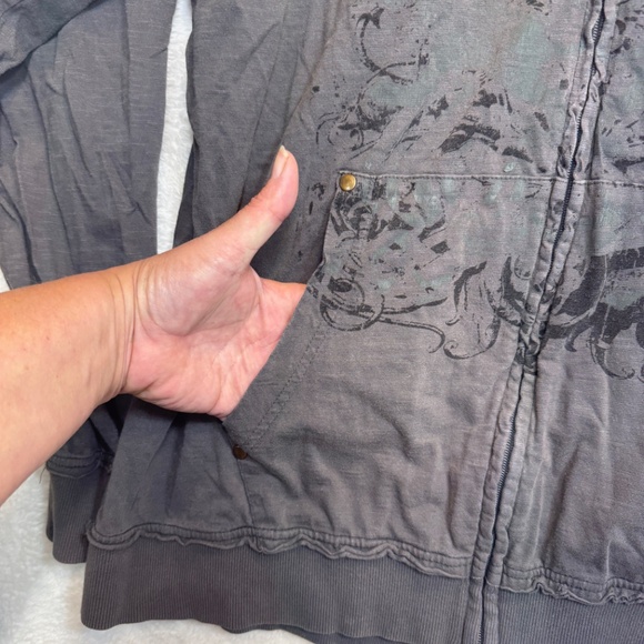 Burnside Fullzip Hoodie Mens Size Large Gray Large Graphic Pockets 100% Cotton - Picture 6 of 9